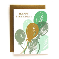 Green and Gold Birthday Balloons Card