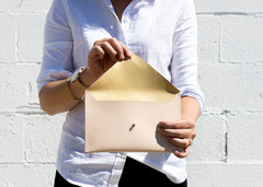 Natural and Gold Envelope Clutch